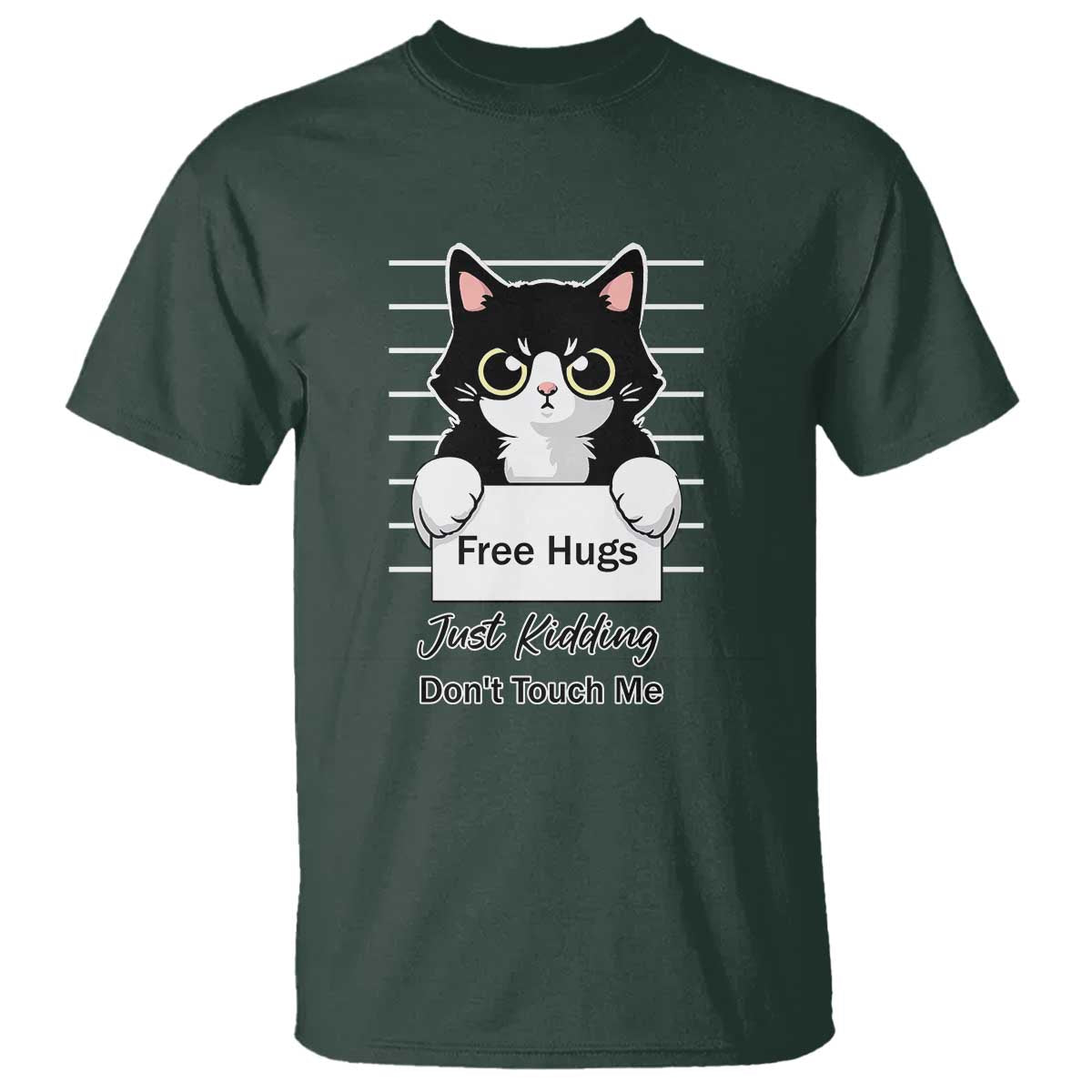 Funny Black Cat Quote T Shirt Free Hugs Just Kidding Do Not Touch Me - Wonder Print Shop