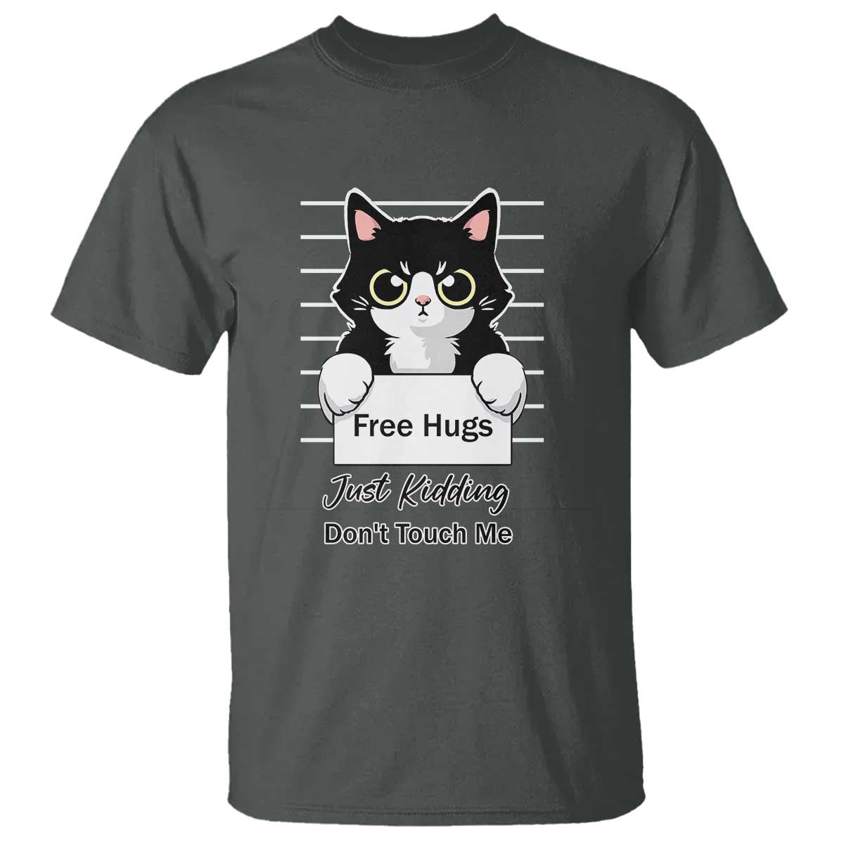 Funny Black Cat Quote T Shirt Free Hugs Just Kidding Do Not Touch Me - Wonder Print Shop