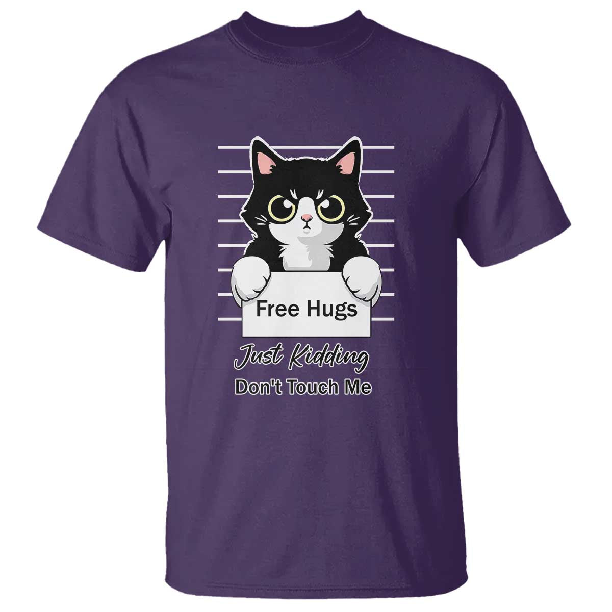 Funny Black Cat Quote T Shirt Free Hugs Just Kidding Do Not Touch Me - Wonder Print Shop