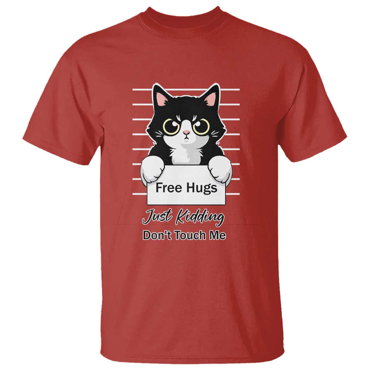 Funny Black Cat Quote T Shirt Free Hugs Just Kidding Do Not Touch Me - Wonder Print Shop