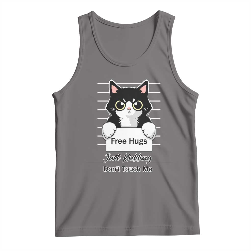 Funny Black Cat Quote Tank Top Free Hugs Just Kidding Do Not Touch Me - Wonder Print Shop