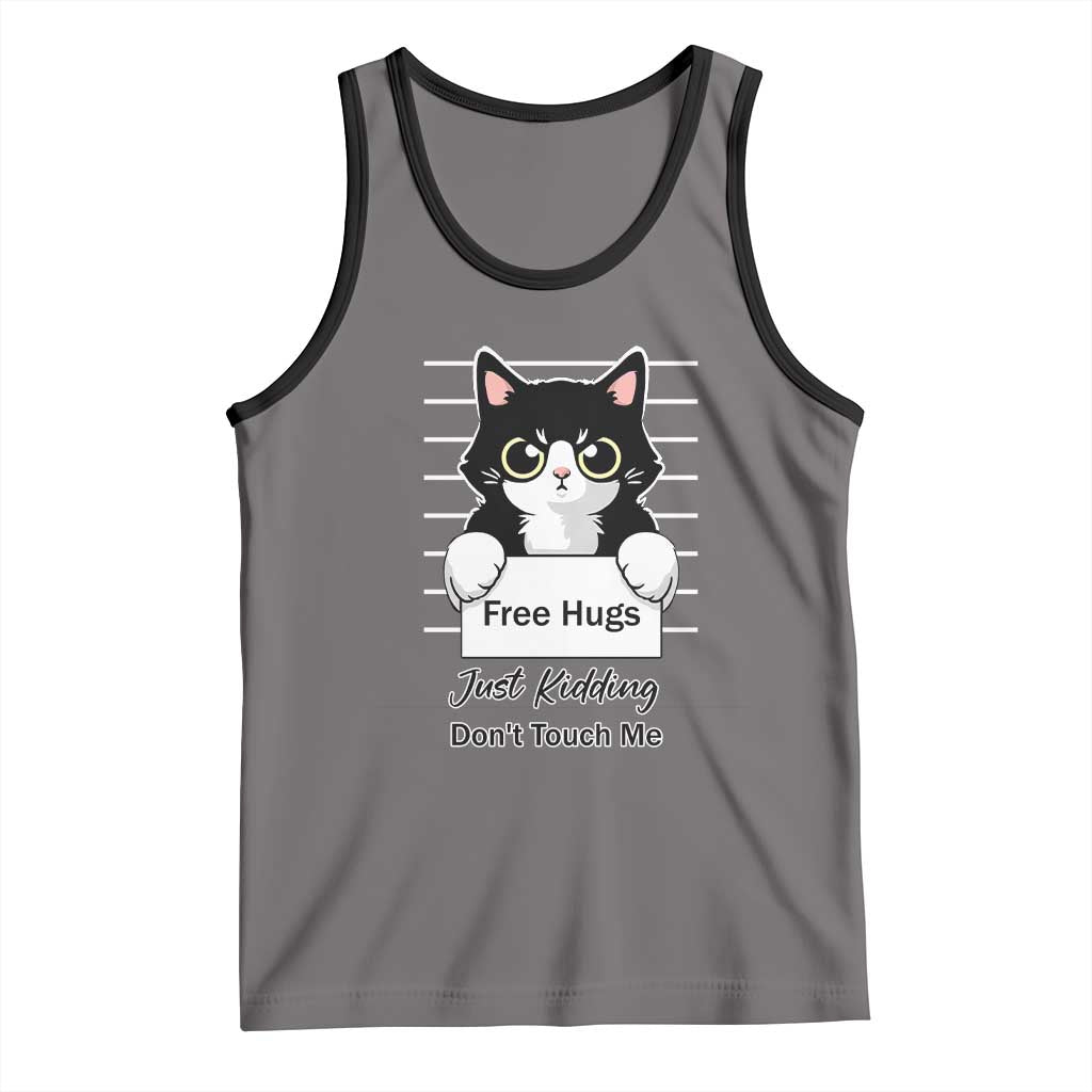 Funny Black Cat Quote Tank Top Free Hugs Just Kidding Do Not Touch Me - Wonder Print Shop