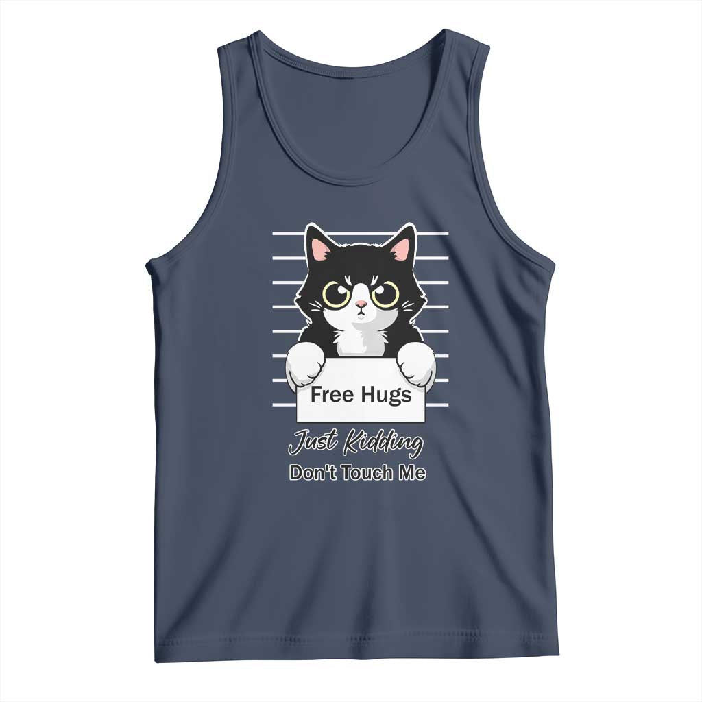 Funny Black Cat Quote Tank Top Free Hugs Just Kidding Do Not Touch Me - Wonder Print Shop