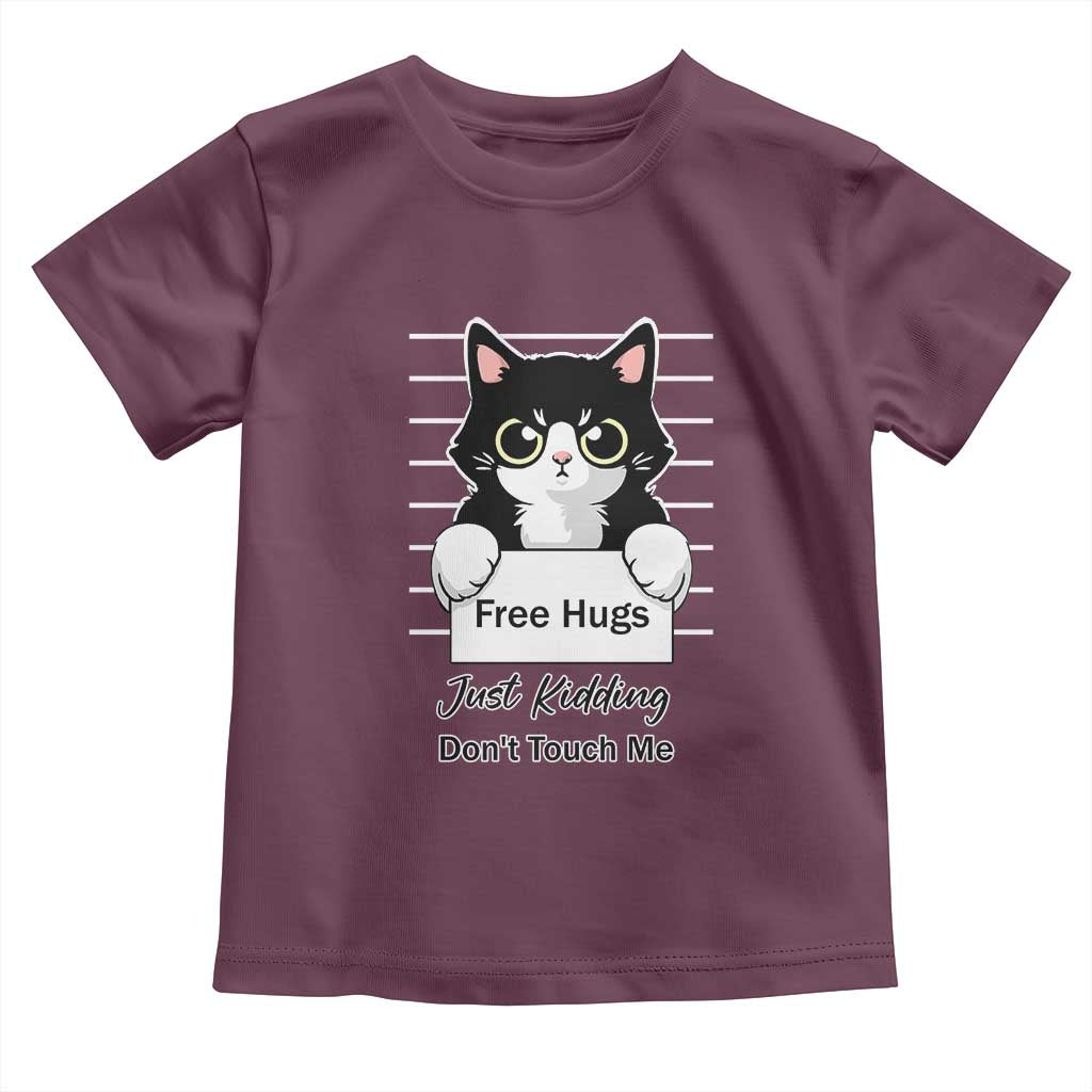 Funny Black Cat Quote Toddler T Shirt Free Hugs Just Kidding Do Not Touch Me - Wonder Print Shop