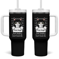 Funny Black Cat Quote Tumbler With Handle Free Hugs Just Kidding Do Not Touch Me