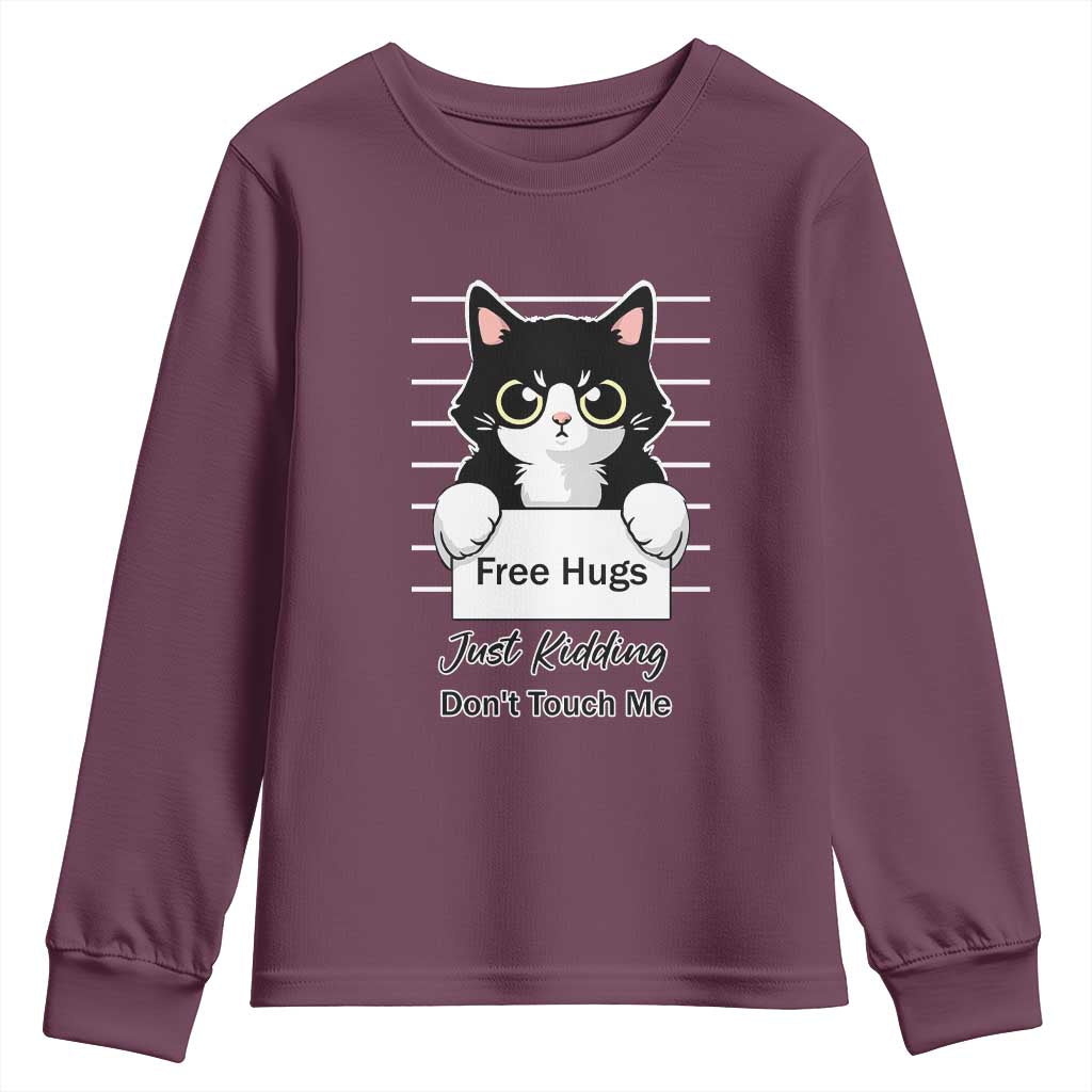 Funny Black Cat Quote Youth Sweatshirt Free Hugs Just Kidding Do Not Touch Me - Wonder Print Shop