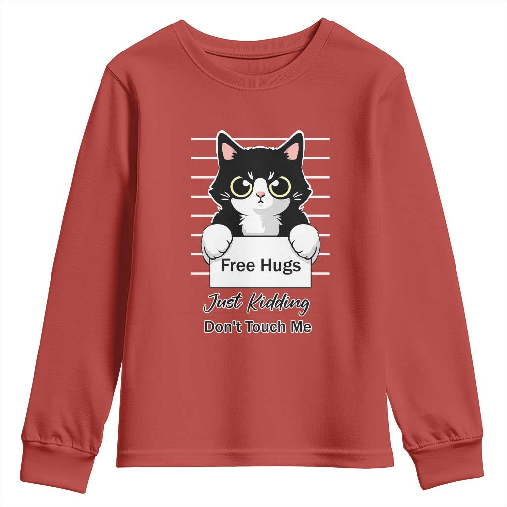 Funny Black Cat Quote Youth Sweatshirt Free Hugs Just Kidding Do Not Touch Me - Wonder Print Shop