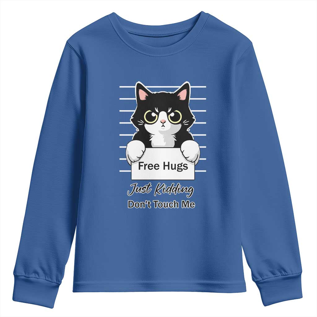 Funny Black Cat Quote Youth Sweatshirt Free Hugs Just Kidding Do Not Touch Me - Wonder Print Shop