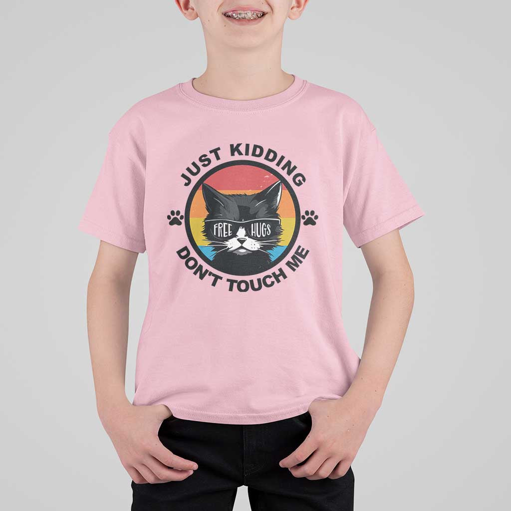 Black Cat Lovers T Shirt For Kid Free Hugs Just Kidding Do Not Touch Me Gift - Wonder Print Shop