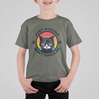 Black Cat Lovers T Shirt For Kid Free Hugs Just Kidding Do Not Touch Me Gift - Wonder Print Shop