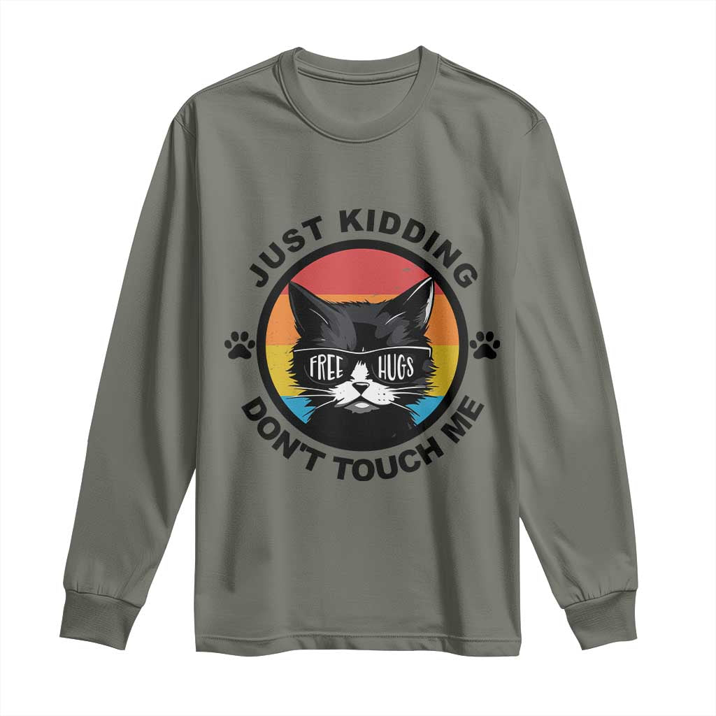 Black Cat Lovers Long Sleeve Shirt Free Hugs Just Kidding Do Not Touch Me Gift - Wonder Print Shop