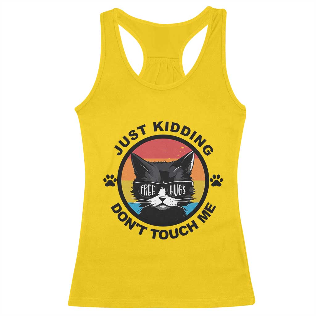 Black Cat Lovers Racerback Tank Top Free Hugs Just Kidding Do Not Touch Me Gift - Wonder Print Shop