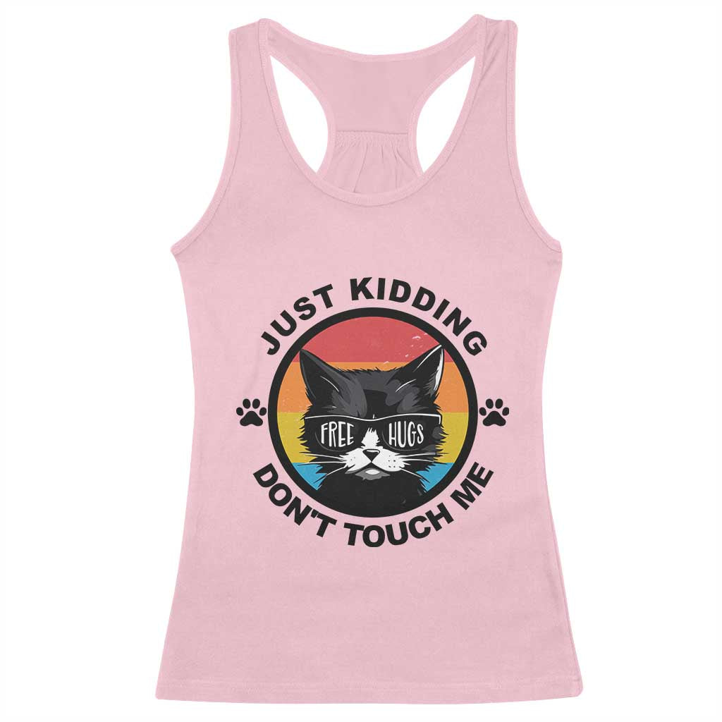 Black Cat Lovers Racerback Tank Top Free Hugs Just Kidding Do Not Touch Me Gift - Wonder Print Shop
