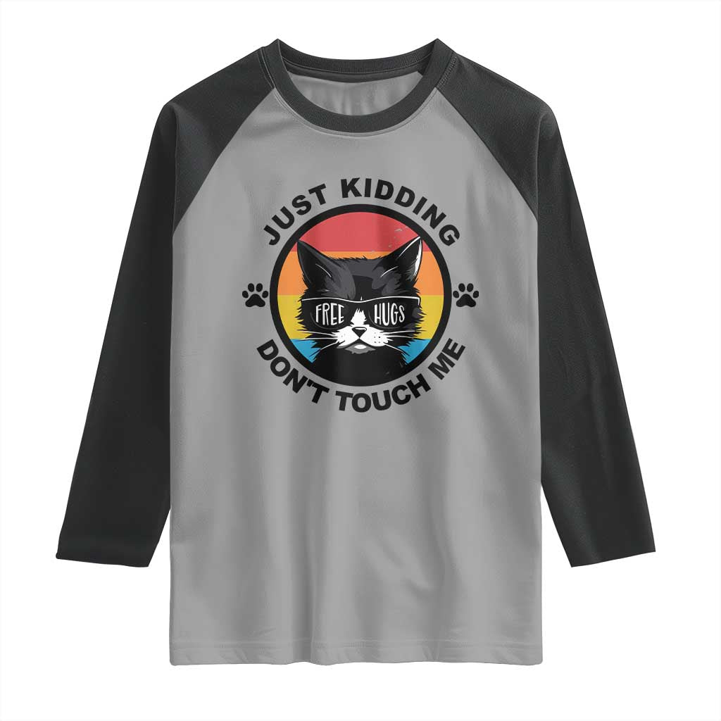 Black Cat Lovers Raglan Shirt Free Hugs Just Kidding Do Not Touch Me Gift - Wonder Print Shop