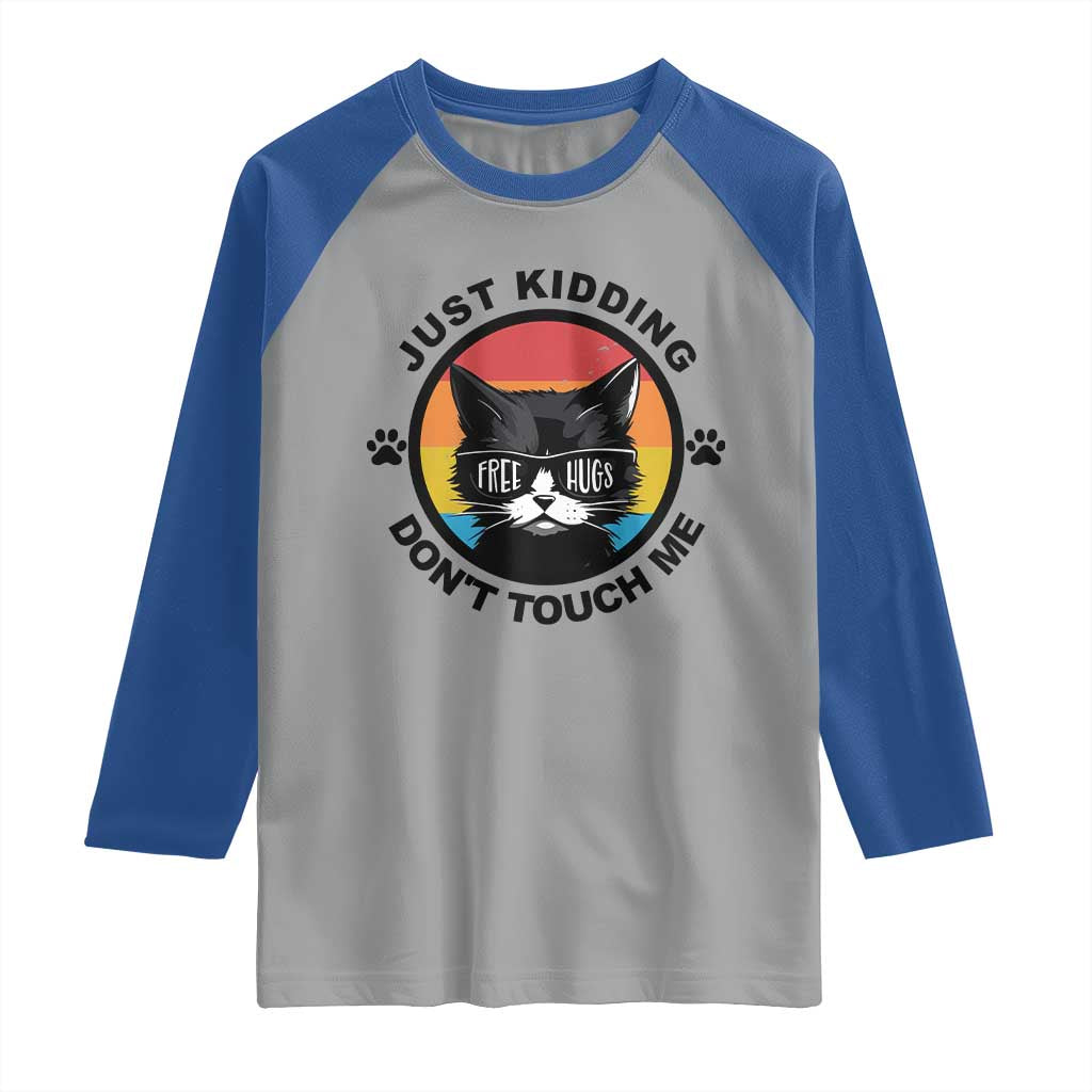 Black Cat Lovers Raglan Shirt Free Hugs Just Kidding Do Not Touch Me Gift - Wonder Print Shop