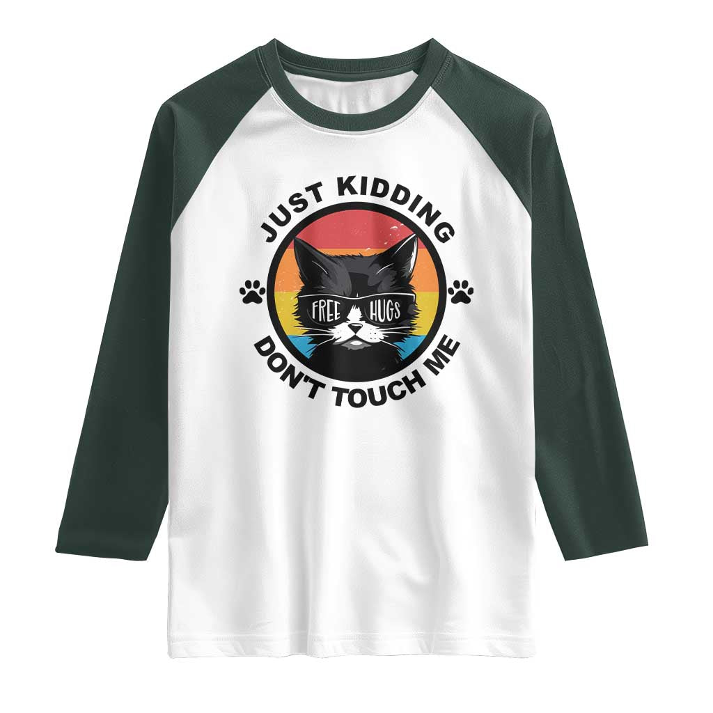 Black Cat Lovers Raglan Shirt Free Hugs Just Kidding Do Not Touch Me Gift - Wonder Print Shop