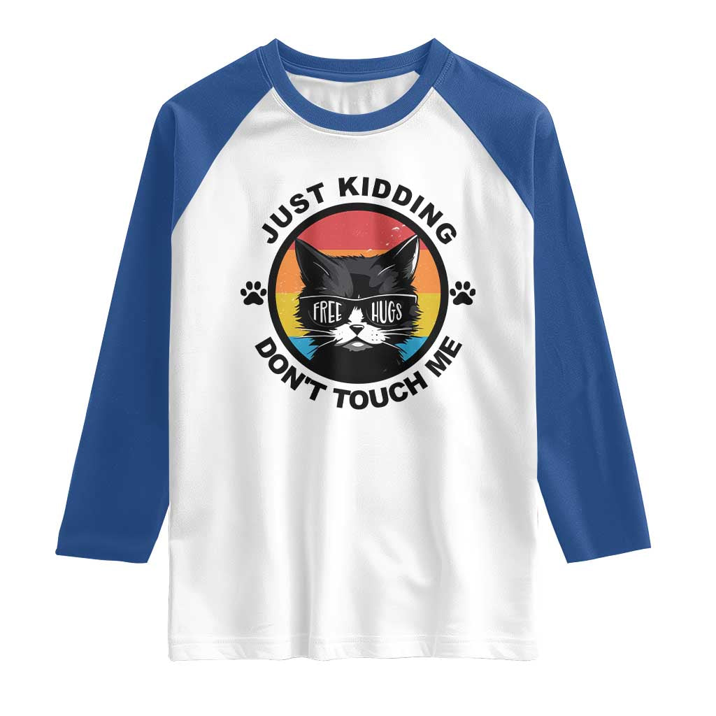 Black Cat Lovers Raglan Shirt Free Hugs Just Kidding Do Not Touch Me Gift - Wonder Print Shop