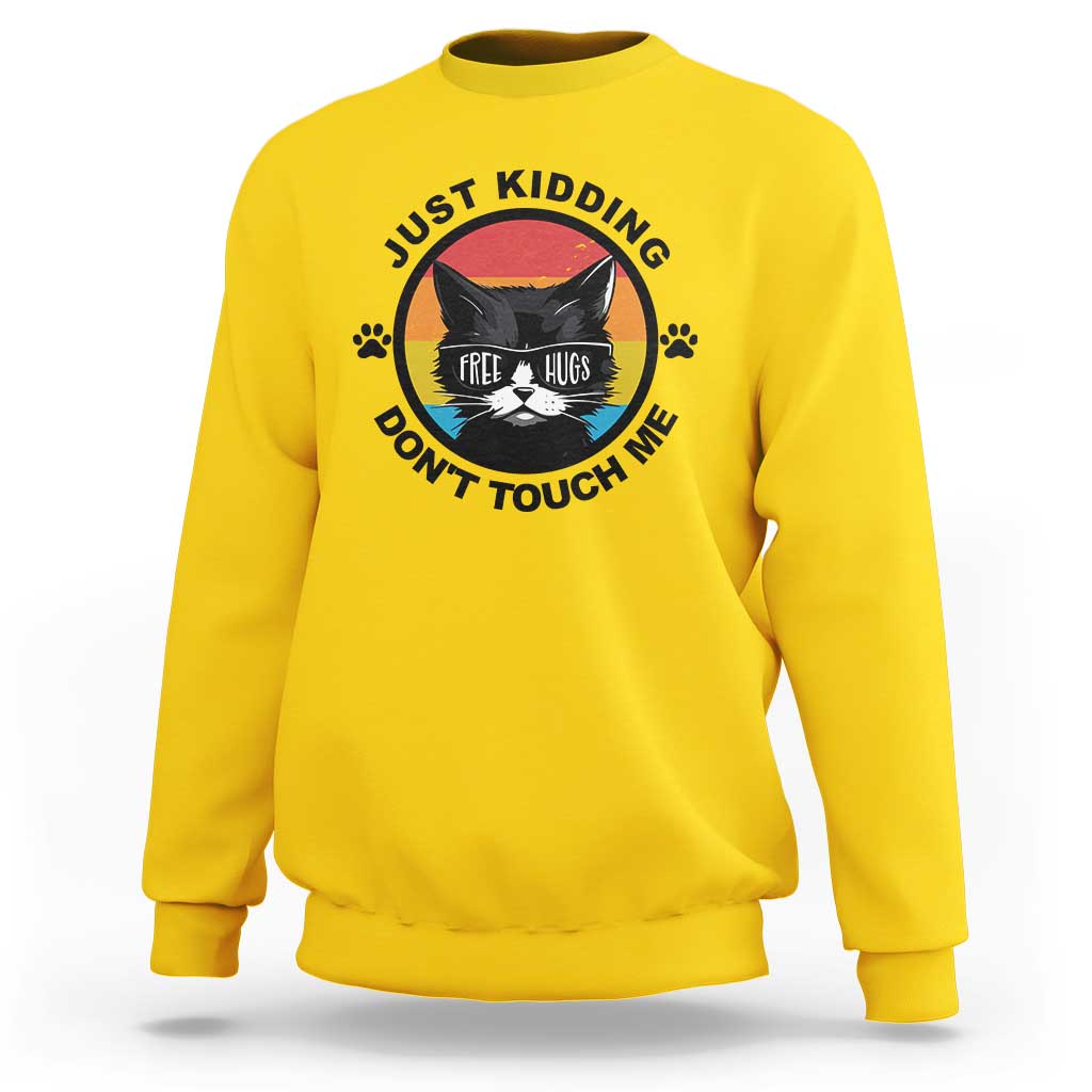 Black Cat Lovers Sweatshirt Free Hugs Just Kidding Do Not Touch Me Gift - Wonder Print Shop