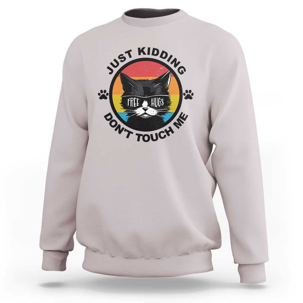 Black Cat Lovers Sweatshirt Free Hugs Just Kidding Do Not Touch Me Gift - Wonder Print Shop
