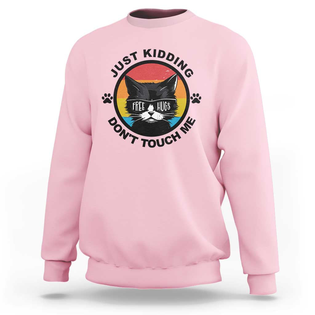 Black Cat Lovers Sweatshirt Free Hugs Just Kidding Do Not Touch Me Gift - Wonder Print Shop