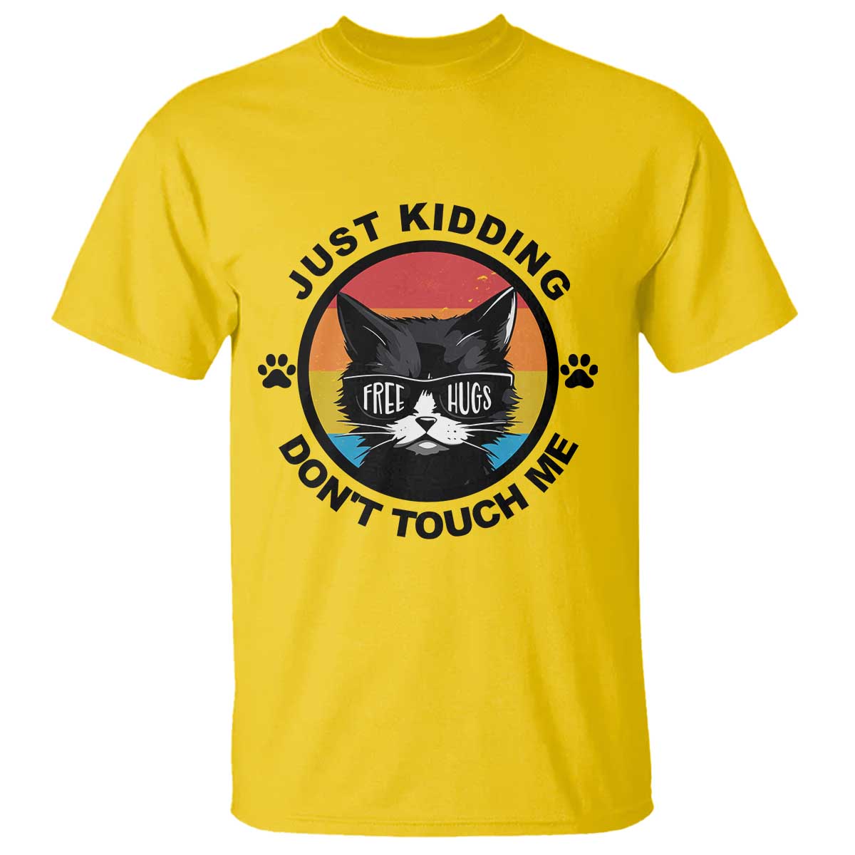 Black Cat Lovers T Shirt Free Hugs Just Kidding Do Not Touch Me Gift - Wonder Print Shop