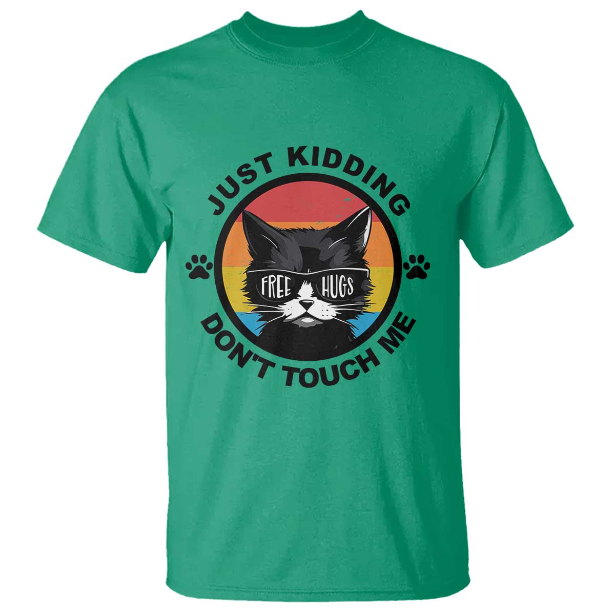 Black Cat Lovers T Shirt Free Hugs Just Kidding Do Not Touch Me Gift - Wonder Print Shop