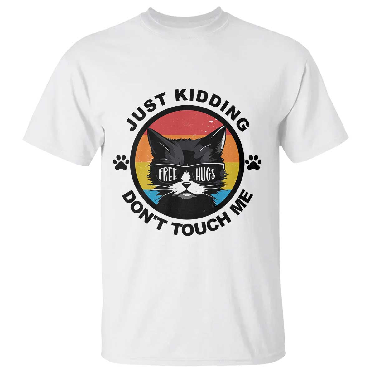 Black Cat Lovers T Shirt Free Hugs Just Kidding Do Not Touch Me Gift - Wonder Print Shop