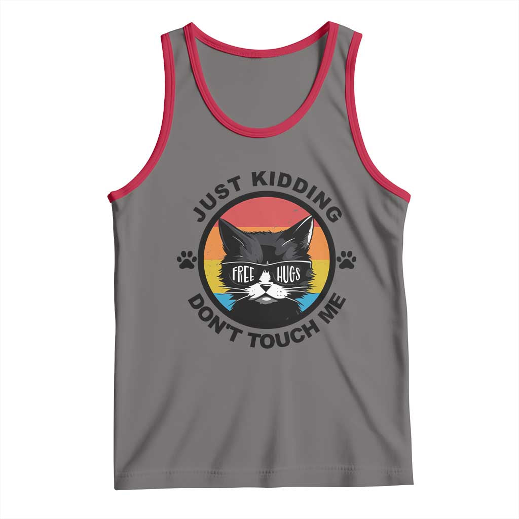 Black Cat Lovers Tank Top Free Hugs Just Kidding Do Not Touch Me Gift - Wonder Print Shop