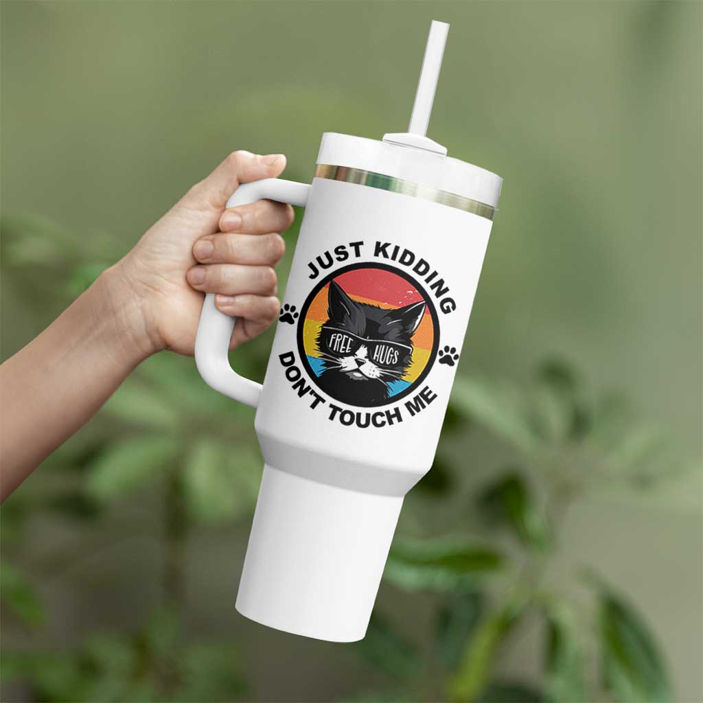 Black Cat Lovers Tumbler With Handle Free Hugs Just Kidding Do Not Touch Me Gift