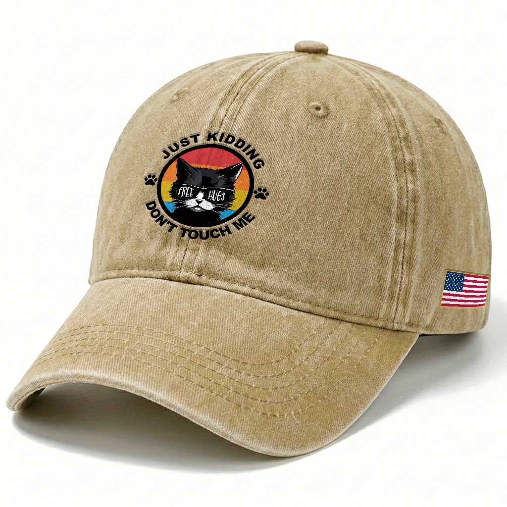 Black Cat Lovers Washed Cotton Baseball Cap Free Hugs Just Kidding Do Not Touch Me Gift