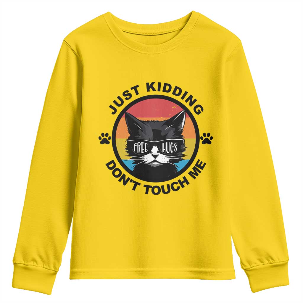 Black Cat Lovers Youth Sweatshirt Free Hugs Just Kidding Do Not Touch Me Gift - Wonder Print Shop