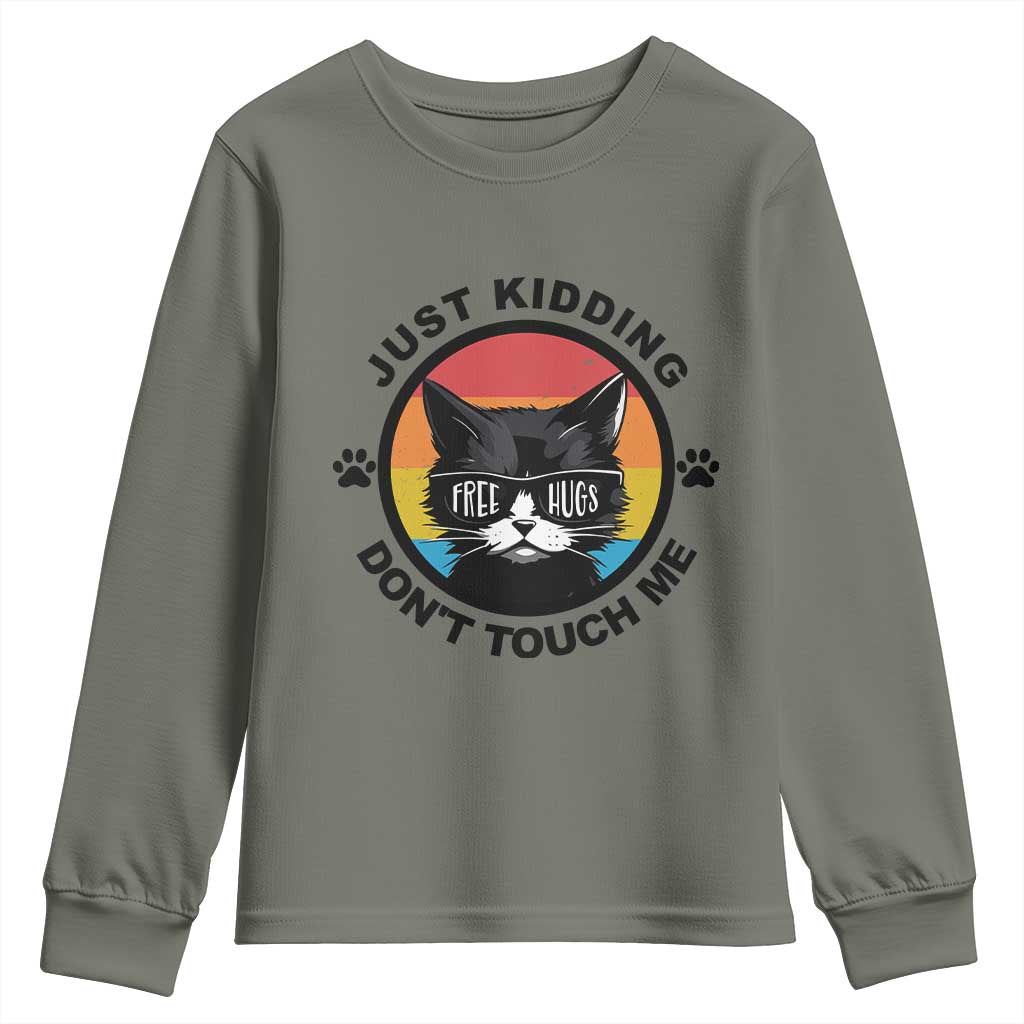 Black Cat Lovers Youth Sweatshirt Free Hugs Just Kidding Do Not Touch Me Gift - Wonder Print Shop