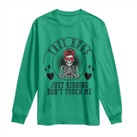 Funny Skeleton Sarcastic Gift Long Sleeve Shirt Free Hugs Do Not Touch Me - Wonder Print Shop