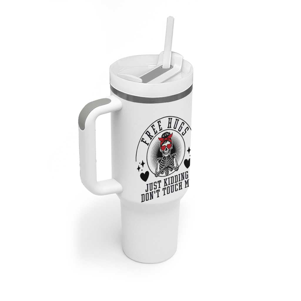 Funny Skeleton Sarcastic Gift Tumbler With Handle Free Hugs Do Not Touch Me
