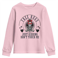 Funny Skeleton Sarcastic Gift Youth Sweatshirt Free Hugs Do Not Touch Me - Wonder Print Shop