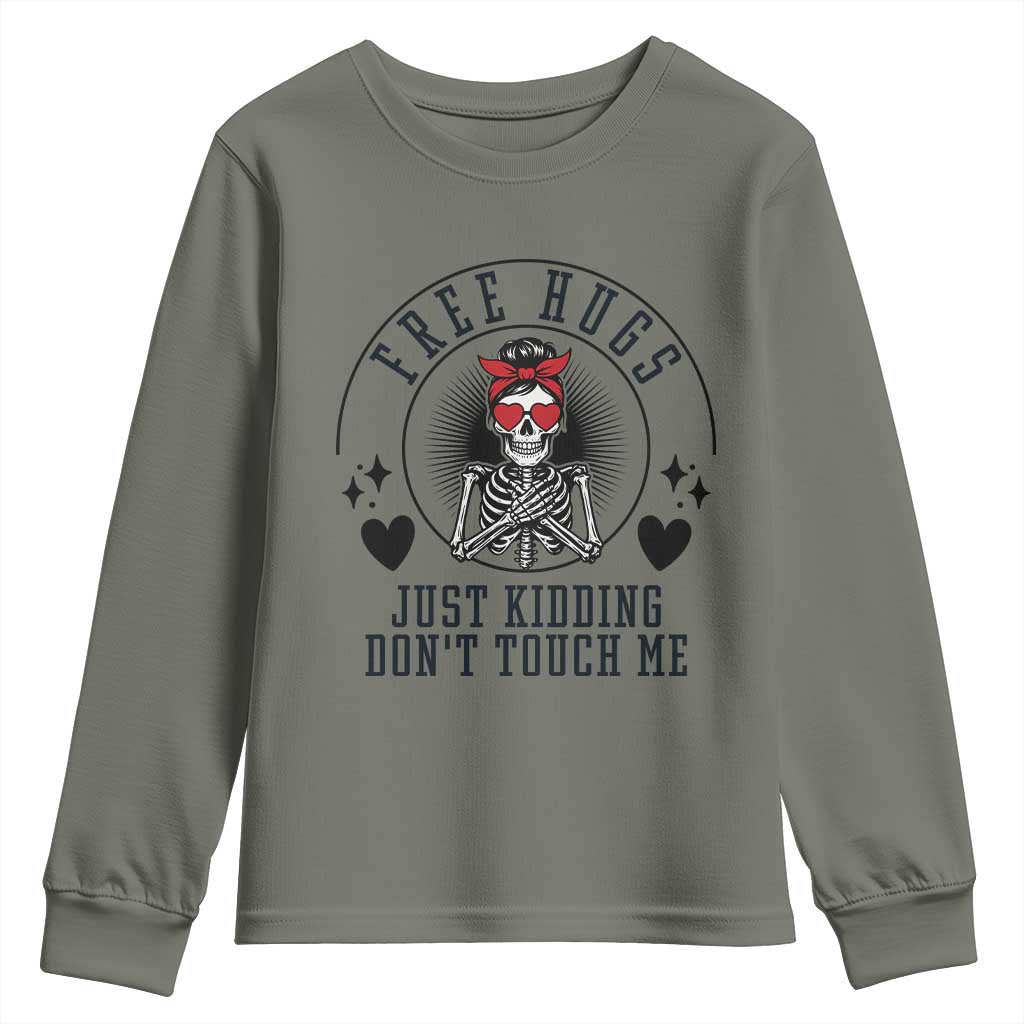 Funny Skeleton Sarcastic Gift Youth Sweatshirt Free Hugs Do Not Touch Me - Wonder Print Shop