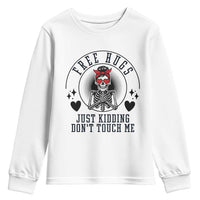 Funny Skeleton Sarcastic Gift Youth Sweatshirt Free Hugs Do Not Touch Me - Wonder Print Shop