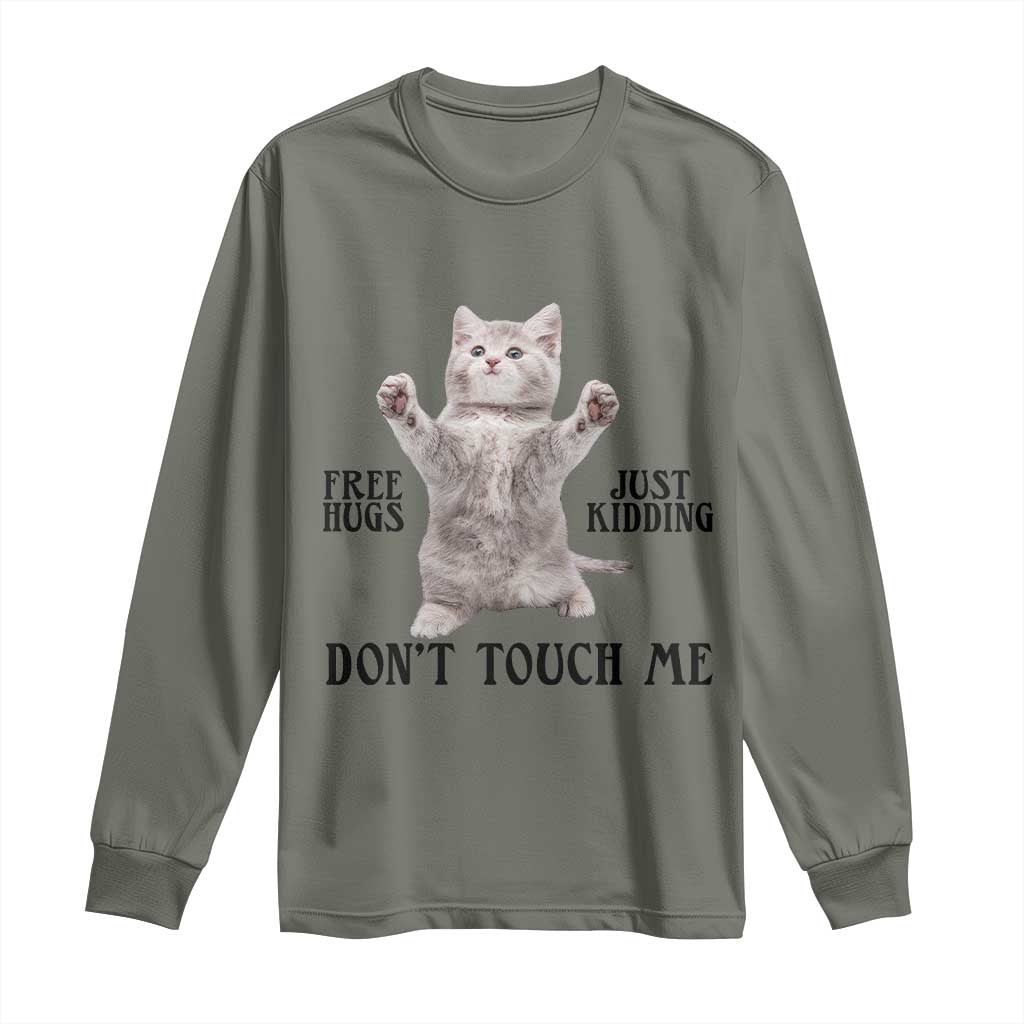 Free Hugs Do Not Touch Me Long Sleeve Shirt Funny Cat Meme - Wonder Print Shop