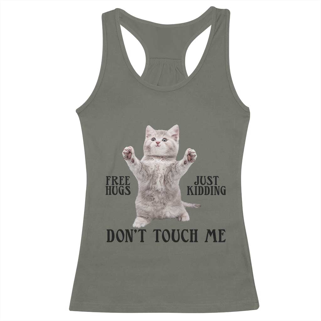 Free Hugs Do Not Touch Me Racerback Tank Top Funny Cat Meme - Wonder Print Shop
