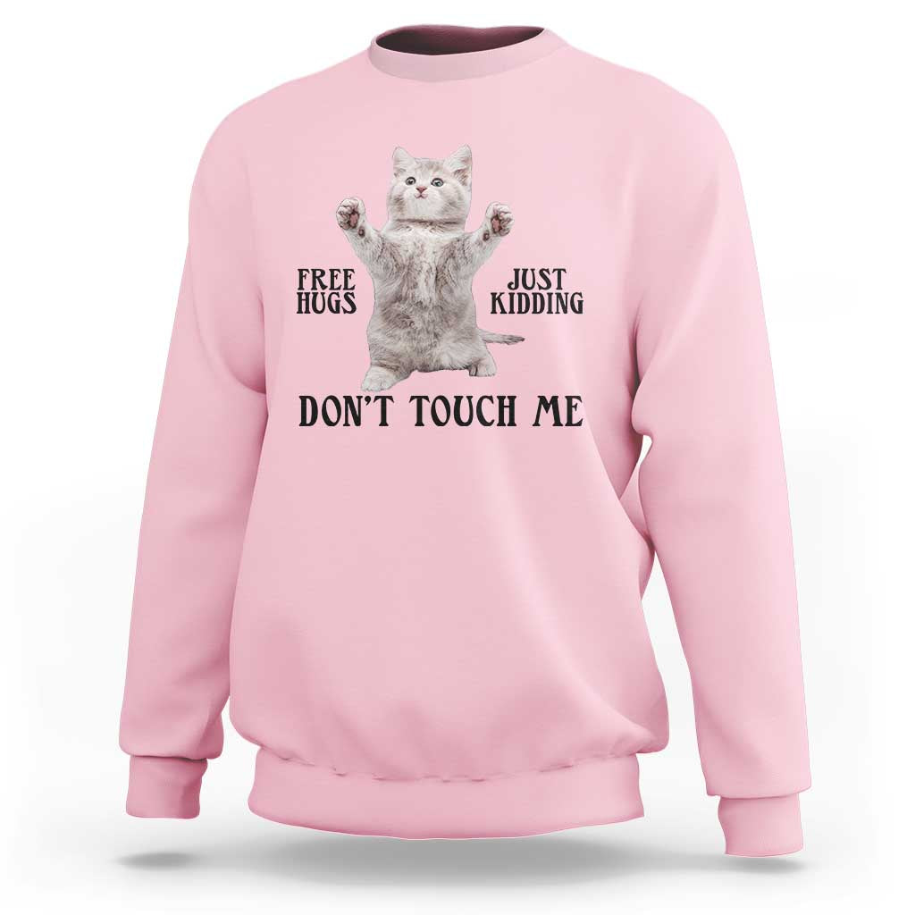 Free Hugs Do Not Touch Me Sweatshirt Funny Cat Meme - Wonder Print Shop