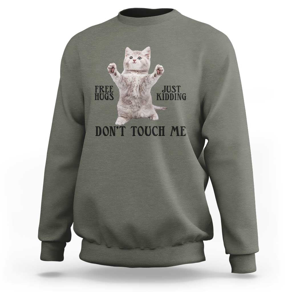 Free Hugs Do Not Touch Me Sweatshirt Funny Cat Meme - Wonder Print Shop