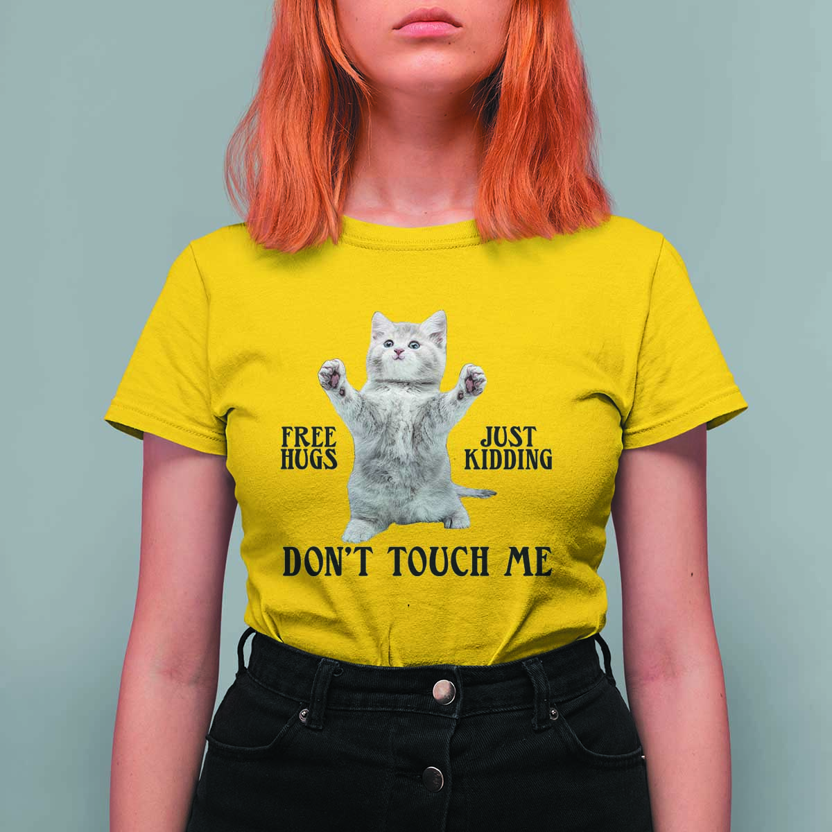 Free Hugs Do Not Touch Me T Shirt For Women Funny Cat Meme - Wonder Print Shop