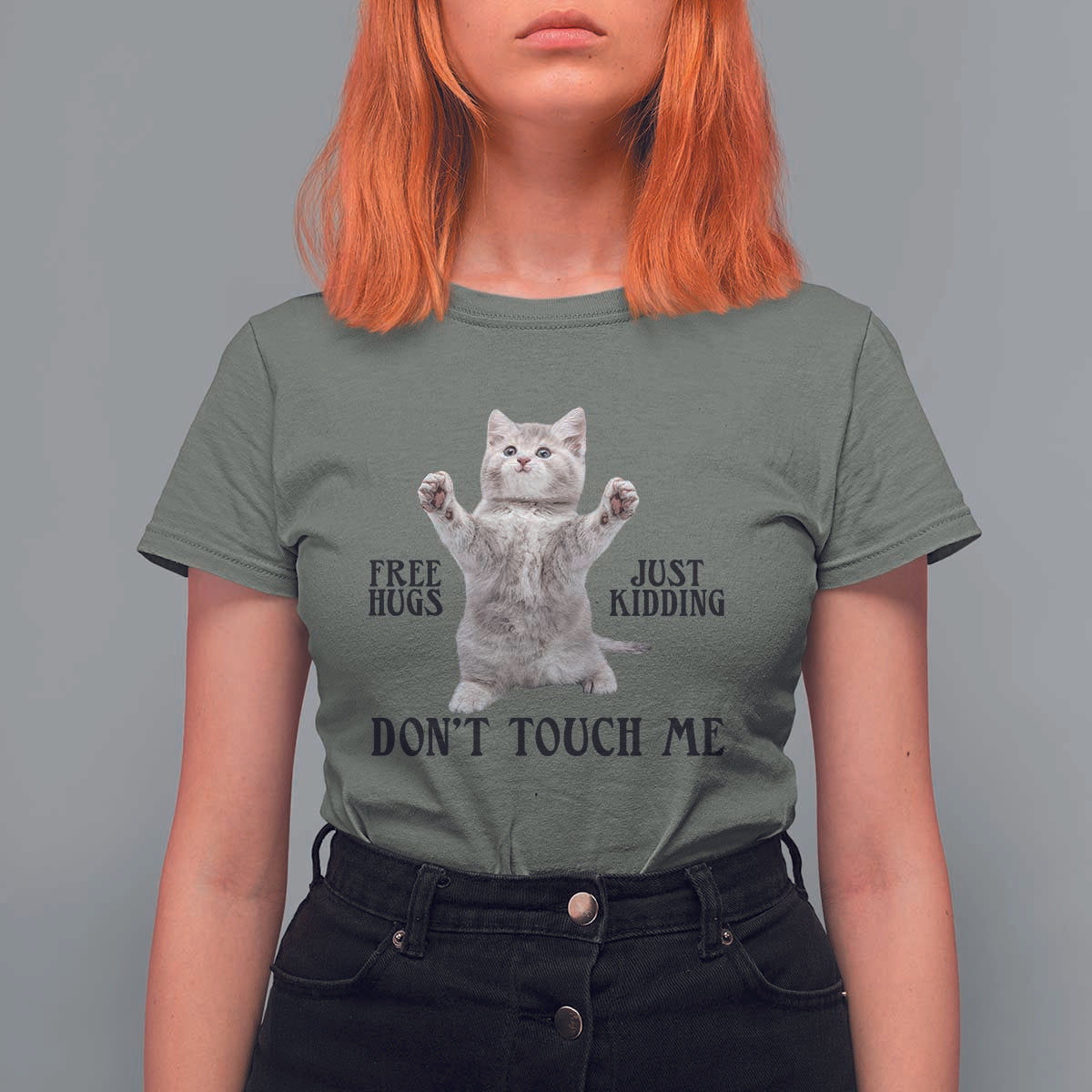Free Hugs Do Not Touch Me T Shirt For Women Funny Cat Meme - Wonder Print Shop