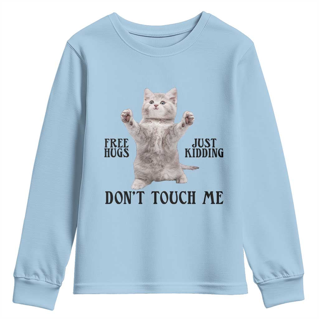 Free Hugs Do Not Touch Me Youth Sweatshirt Funny Cat Meme - Wonder Print Shop