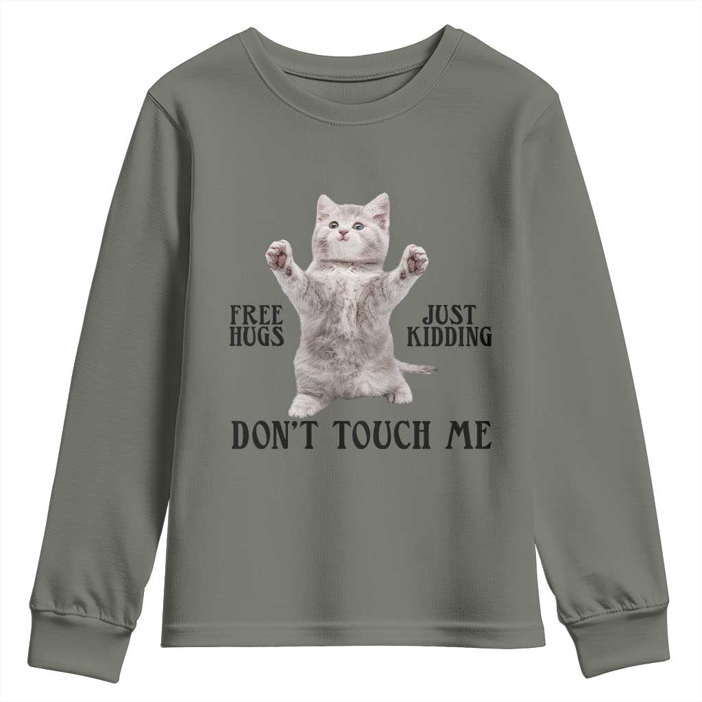 Free Hugs Do Not Touch Me Youth Sweatshirt Funny Cat Meme - Wonder Print Shop