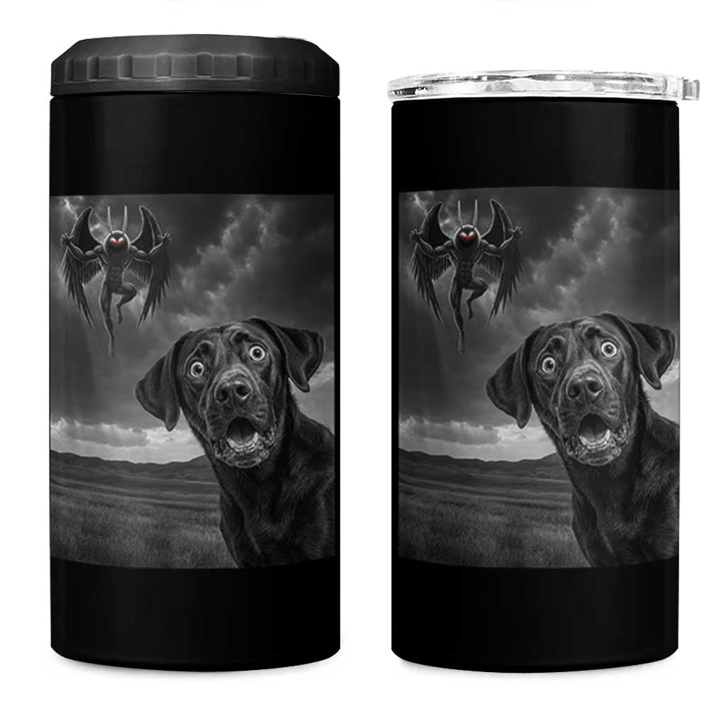 Funny Labrador Selfie With Mothman 4 in 1 Can Cooler Tumbler Cryptid Gift
