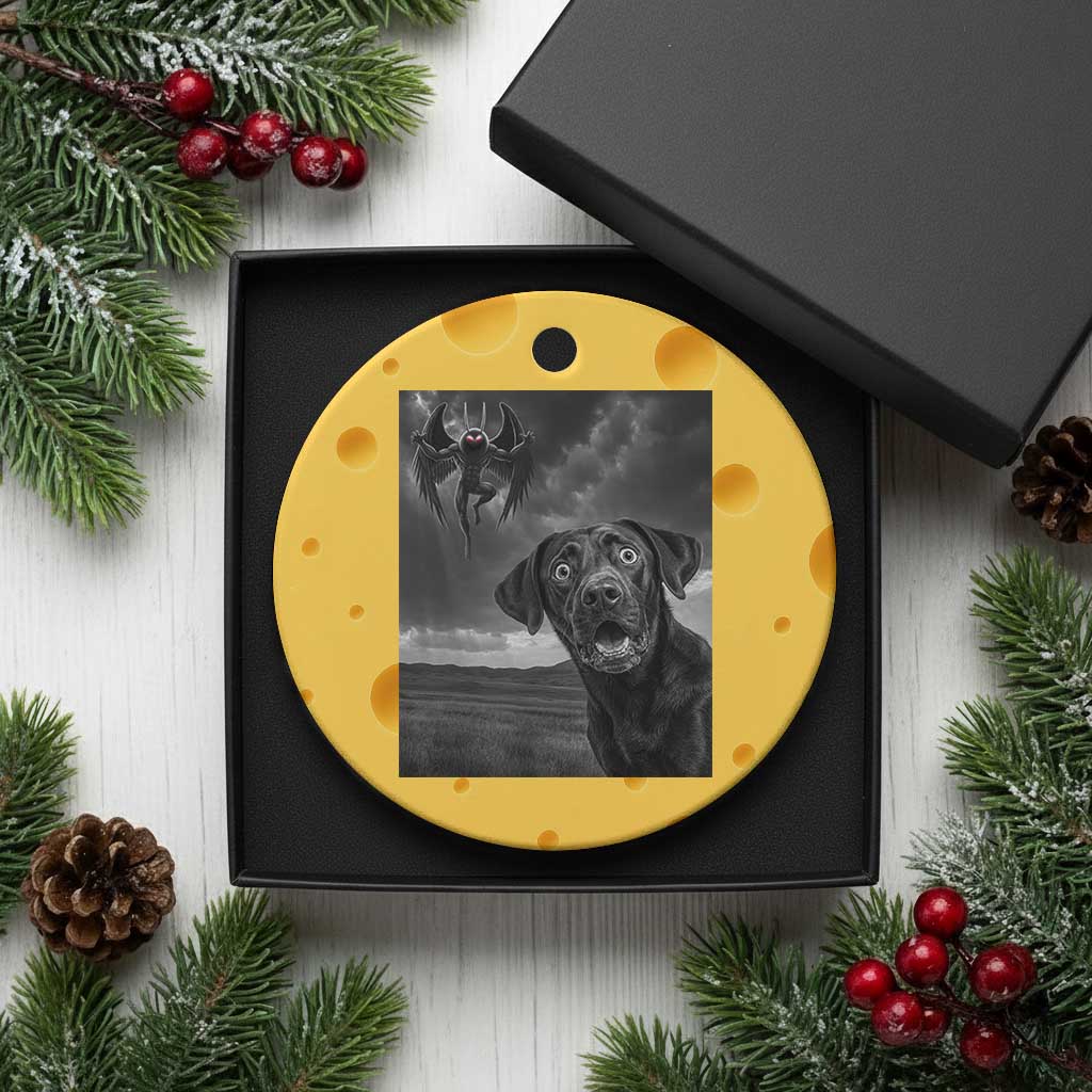 Funny Labrador Selfie With Mothman Ceramic Ornament Cryptid Gift - Wonder Print Shop