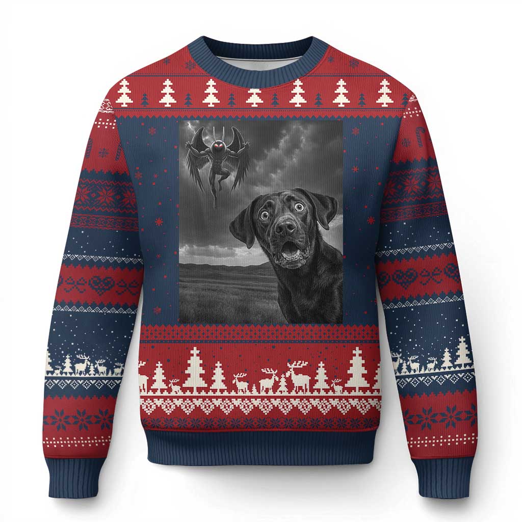 Funny Labrador Selfie With Mothman Ugly Christmas Sweater Cryptid Gift - Wonder Print Shop
