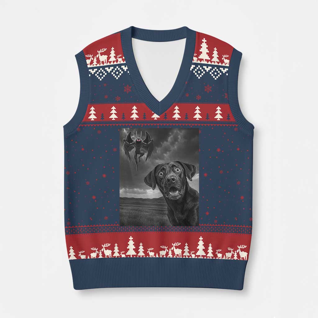 Funny Labrador Selfie With Mothman V-Neck Knit Sweater Vest Cryptid Gift - Wonder Print Shop