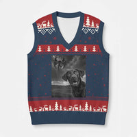 Funny Labrador Selfie With Mothman V-Neck Knit Sweater Vest Cryptid Gift - Wonder Print Shop